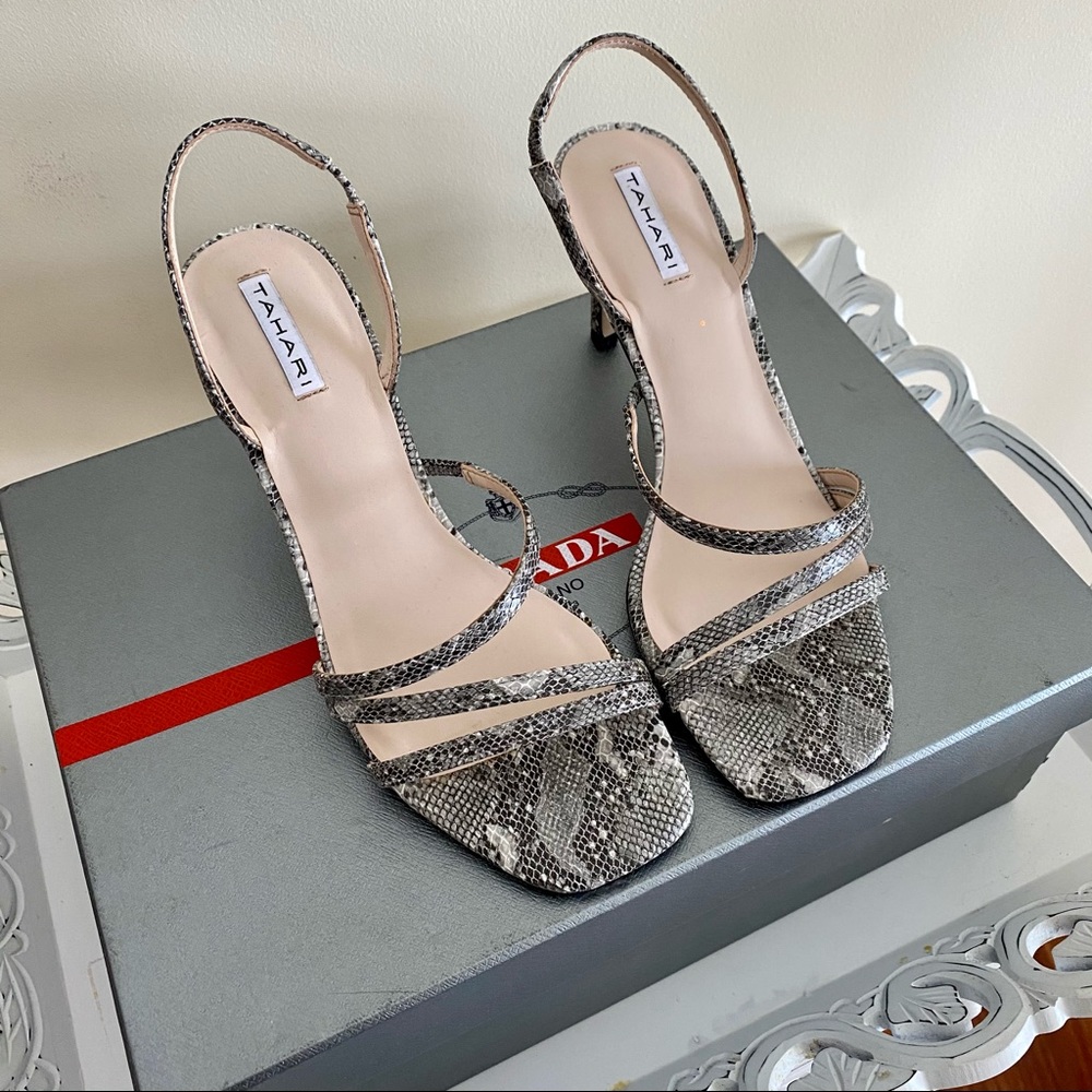 Tahari Snakeskin Mid Heeled Sandal Strappy